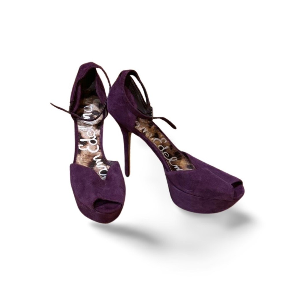 Sam Edelman Purple Suede Peep-Toe Platform Heels – Size 9